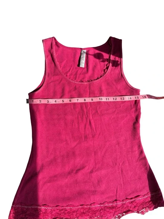 Vintage Y2K Gitano Hot Pink Lace-Trim Tank Top - Picture 3 of 7
